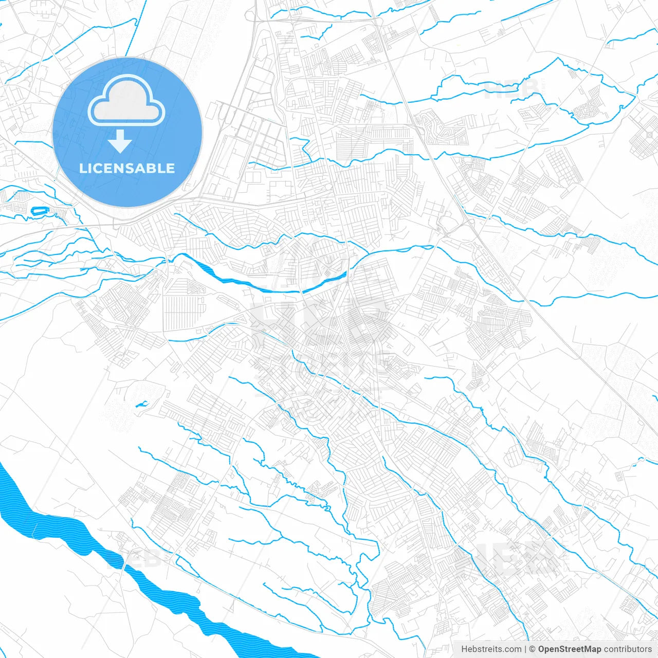 Angeles, Philippines PDF vector map with water in focus
