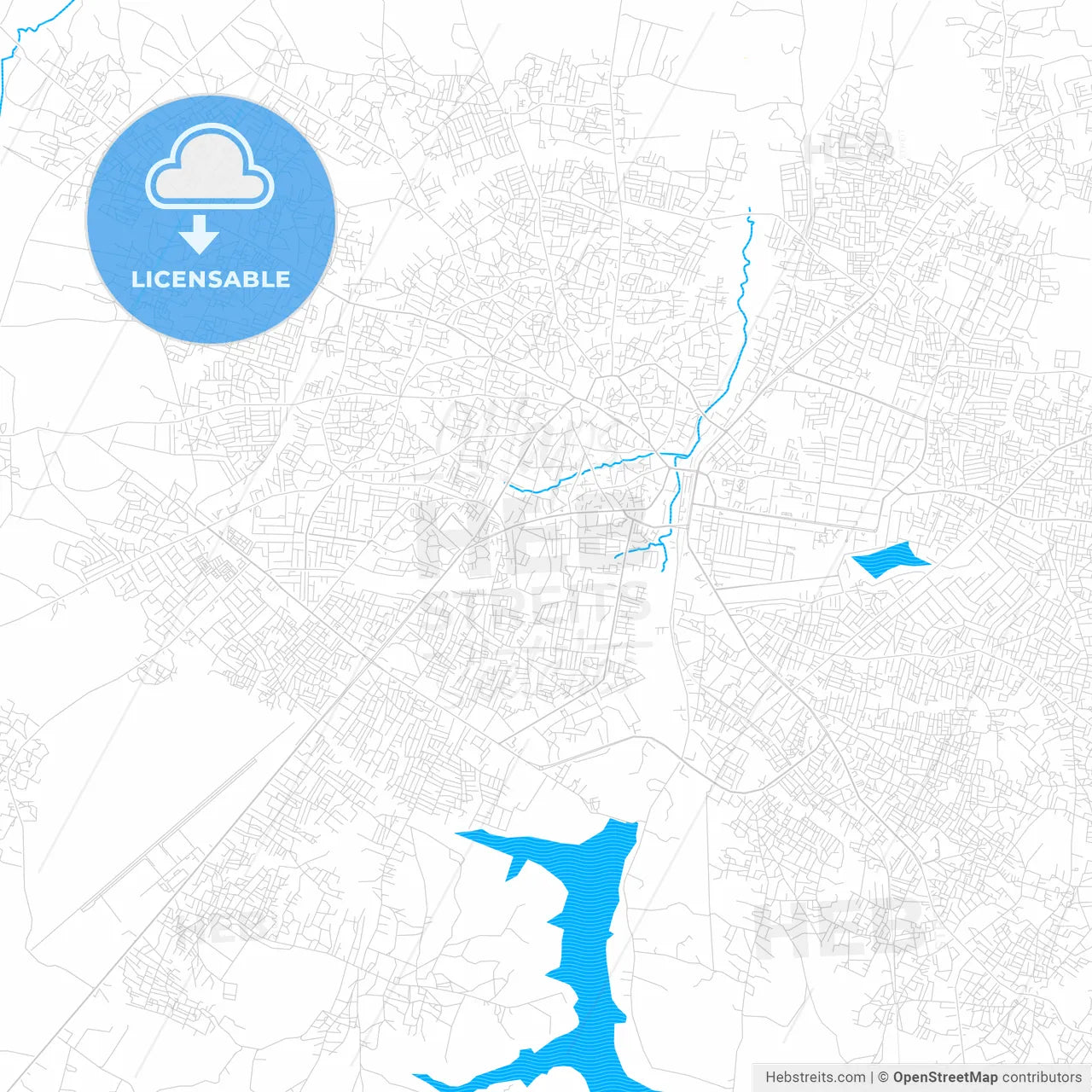 Ilorin, Nigeria PDF vector map with water in focus