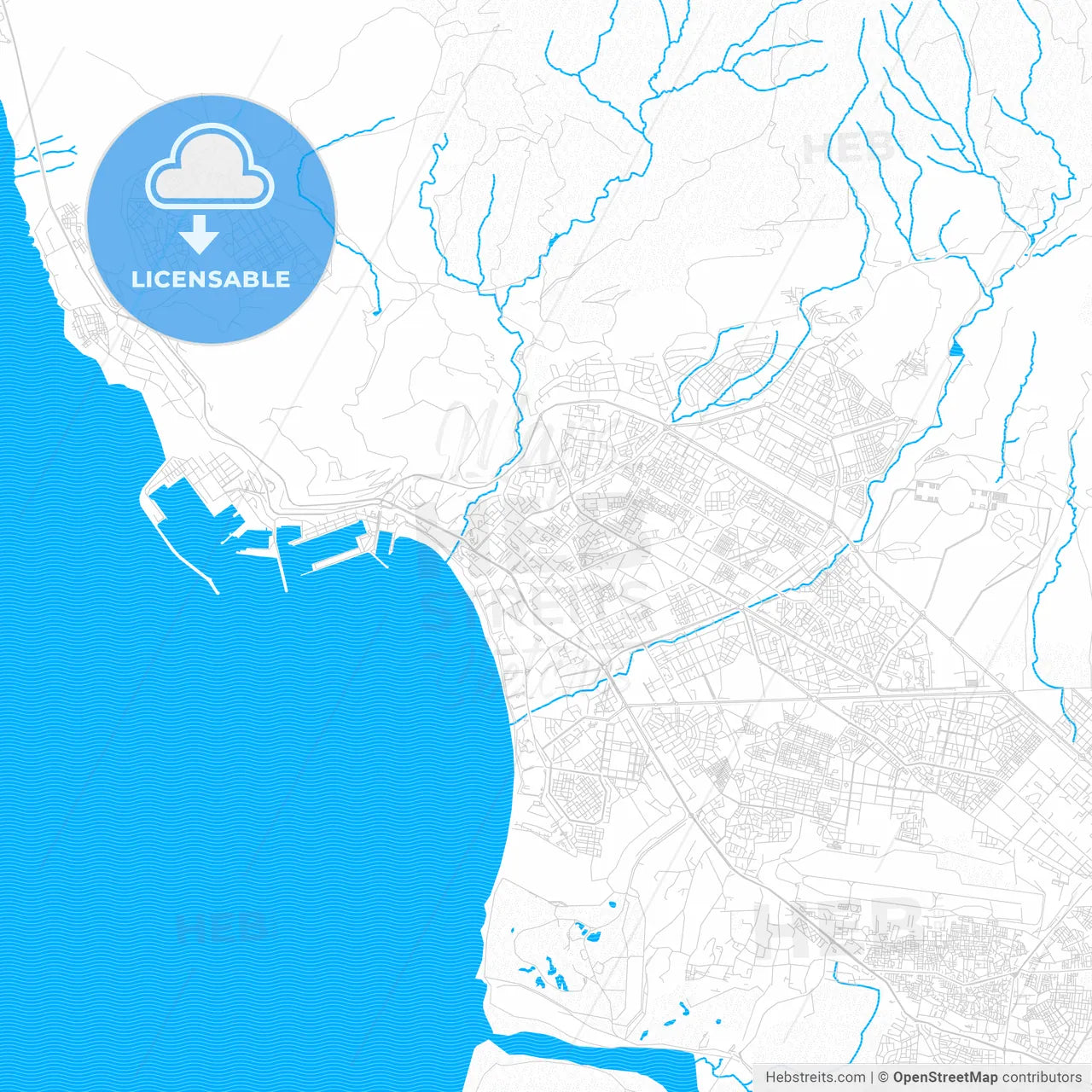 Agadir, Morocco PDF vector map with water in focus