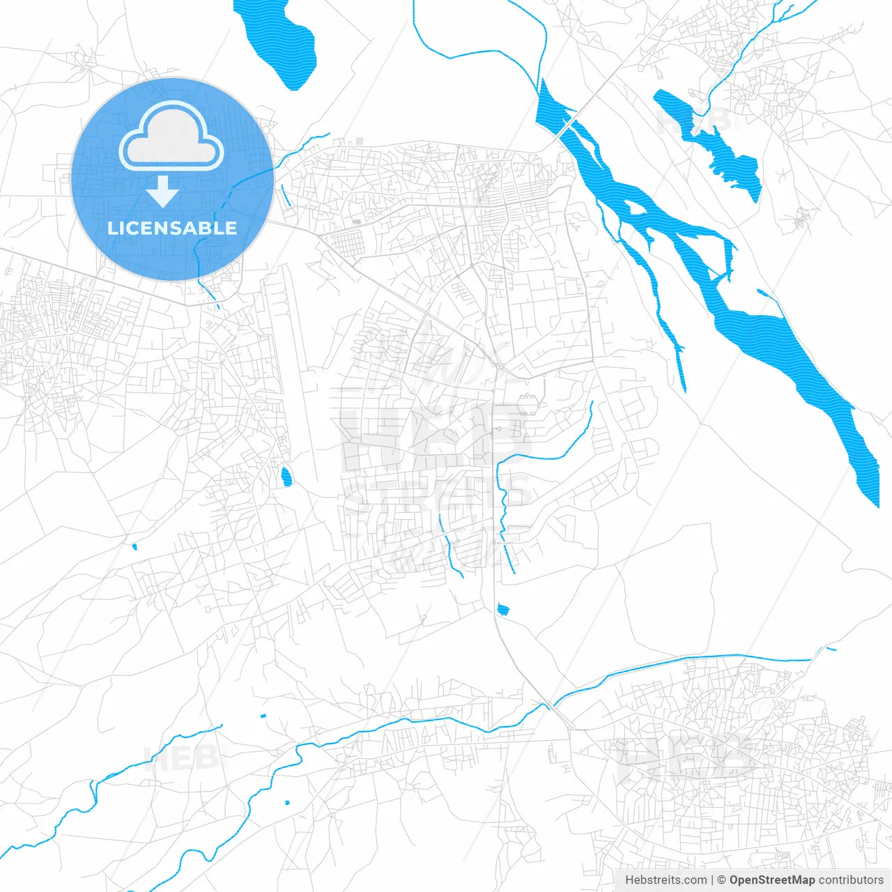 Jimeta, Nigeria PDF vector map with water in focus