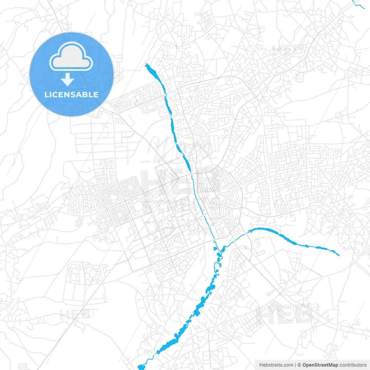Owerri, Nigeria PDF vector map with water in focus