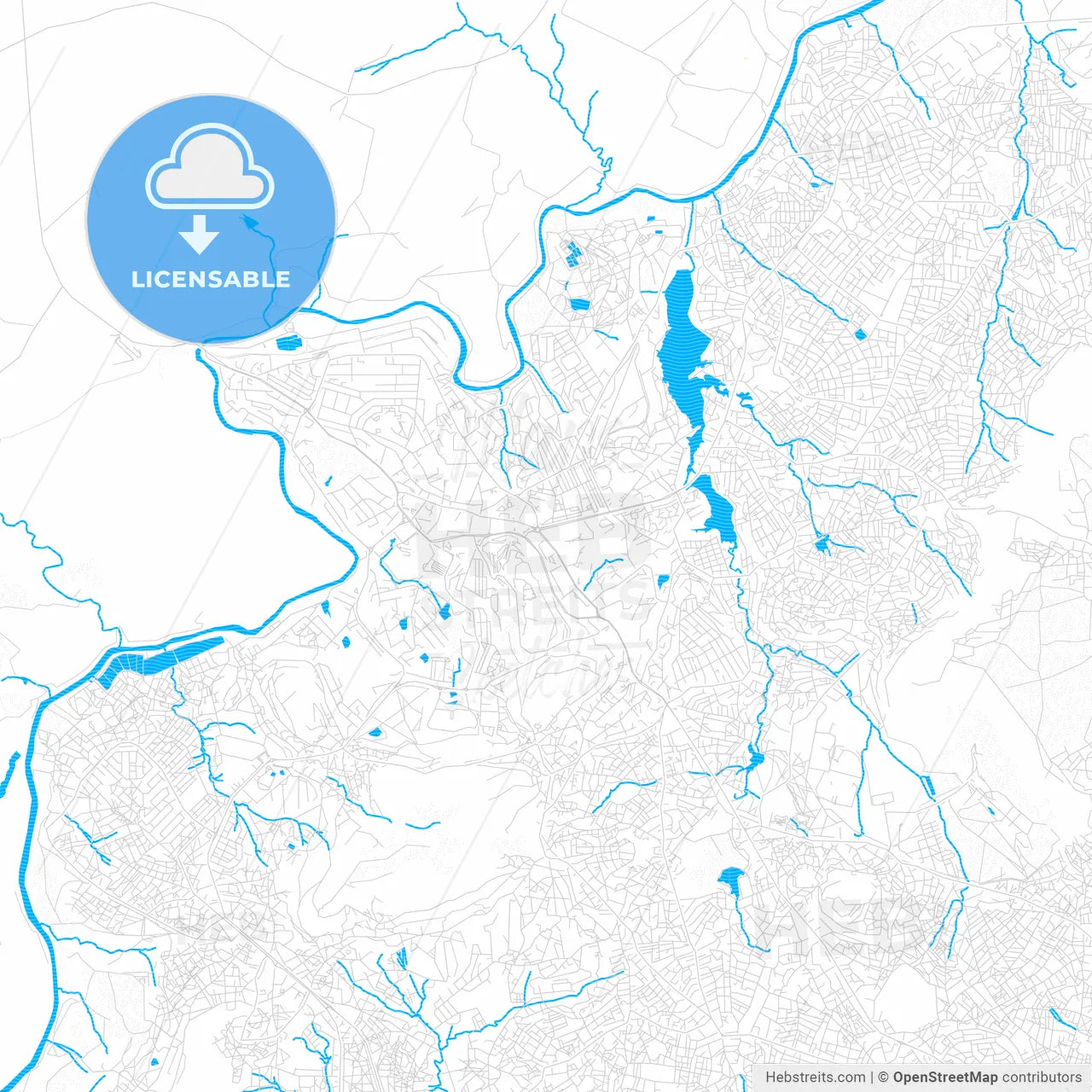 Maseru, Lesotho PDF vector map with water in focus