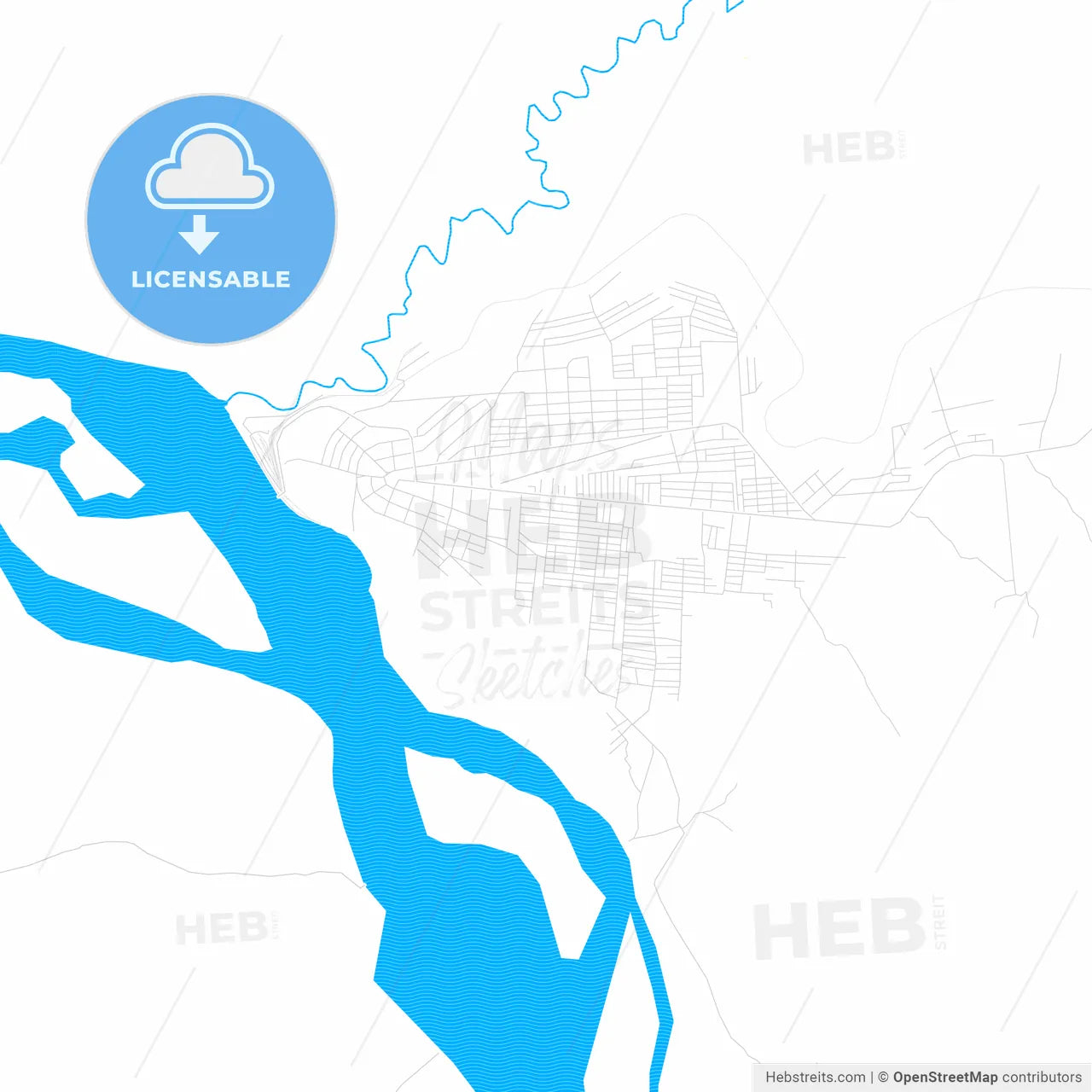 Ilebo, DR Congo PDF vector map with water in focus