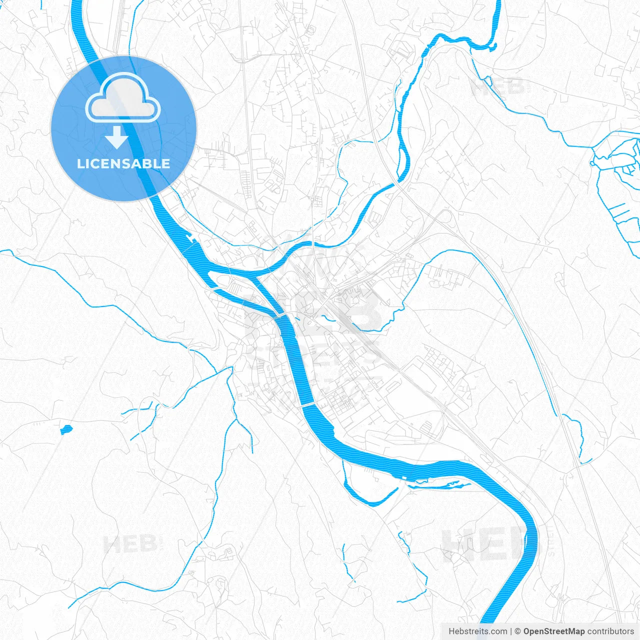 Hallein, Austria PDF vector map with water in focus
