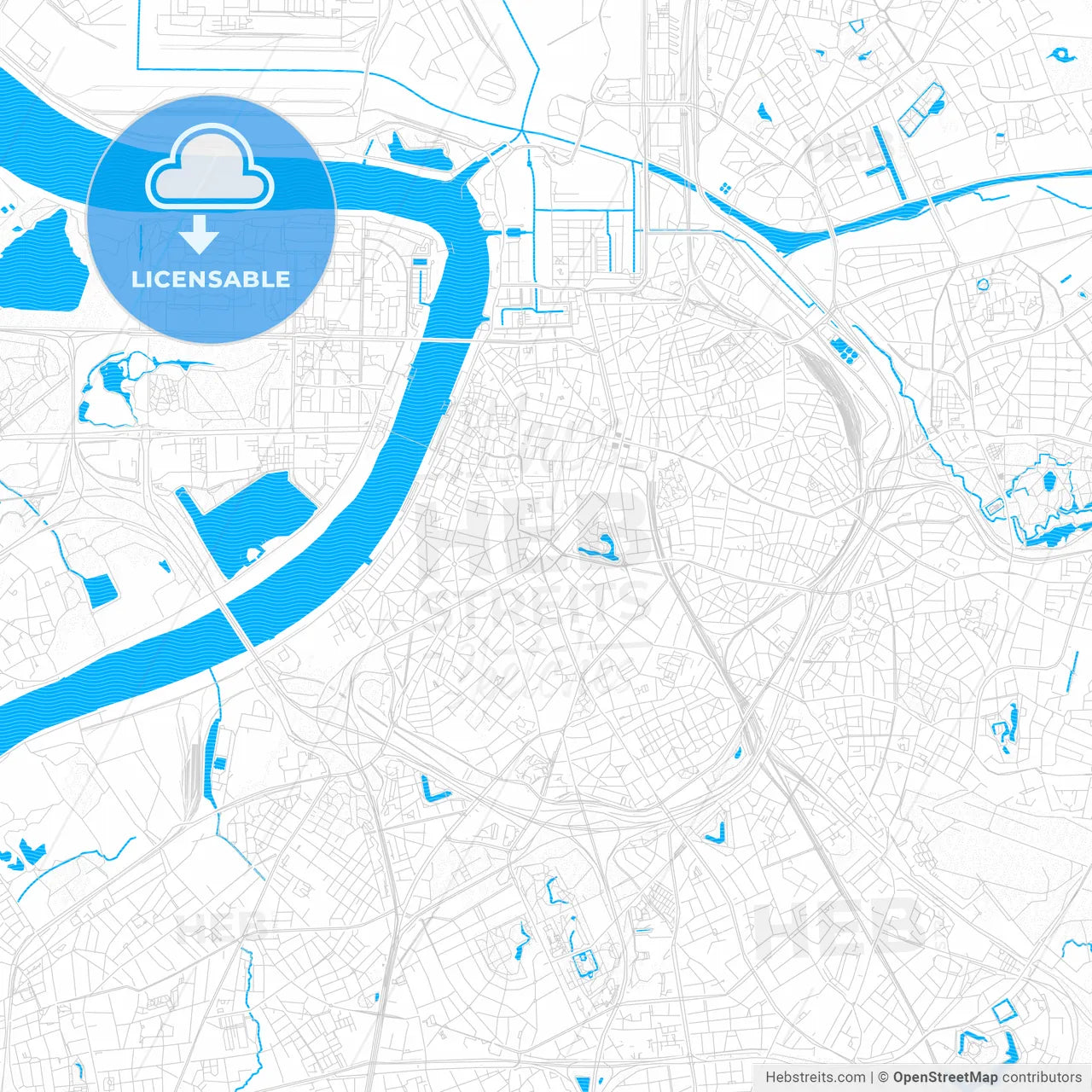 Antwerp, Belgium PDF vector map with water in focus