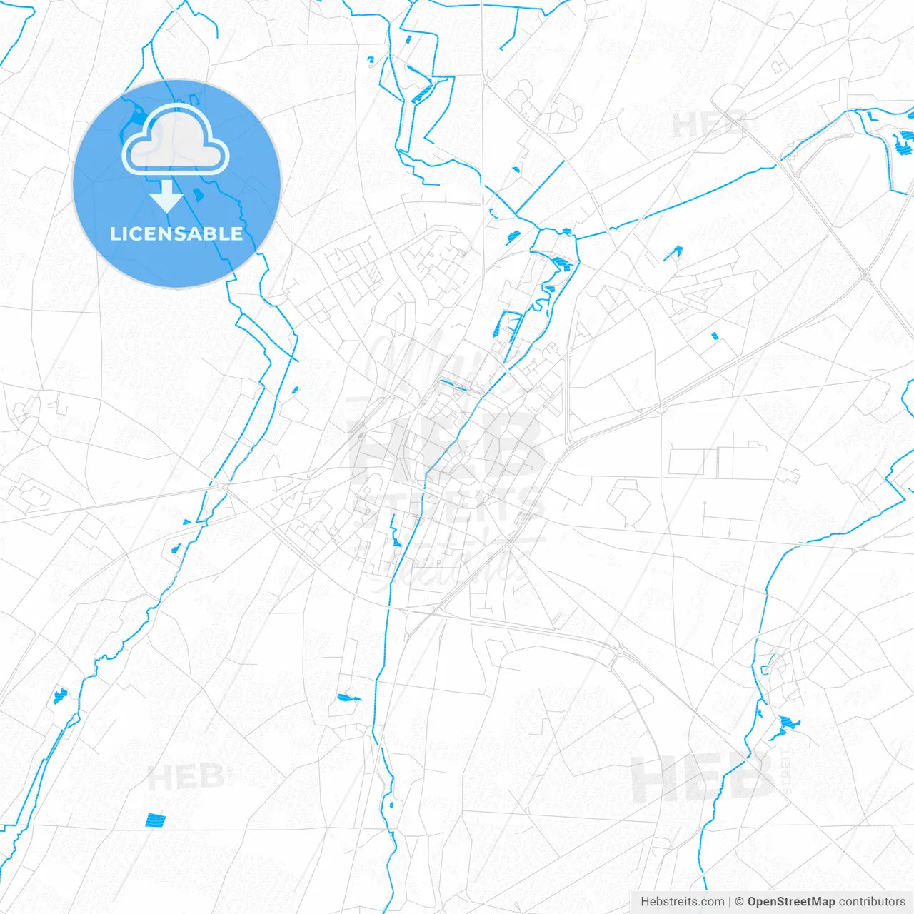 Sint-Truiden, Belgium PDF vector map with water in focus