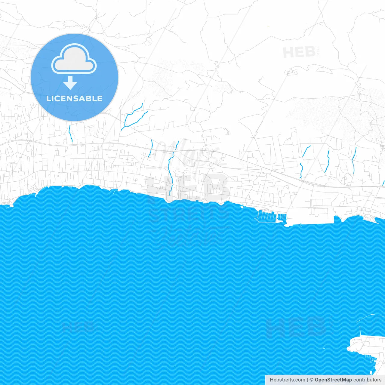Kaštela, Croatia PDF vector map with water in focus