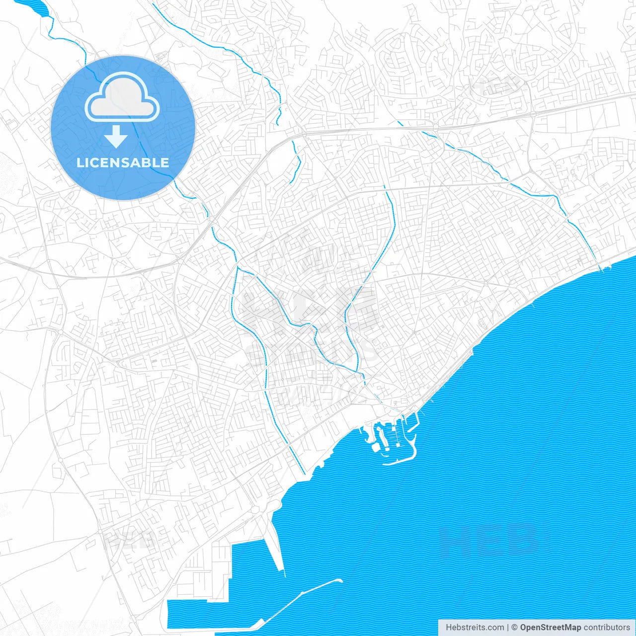 Limassol , Cyprus PDF vector map with water in focus