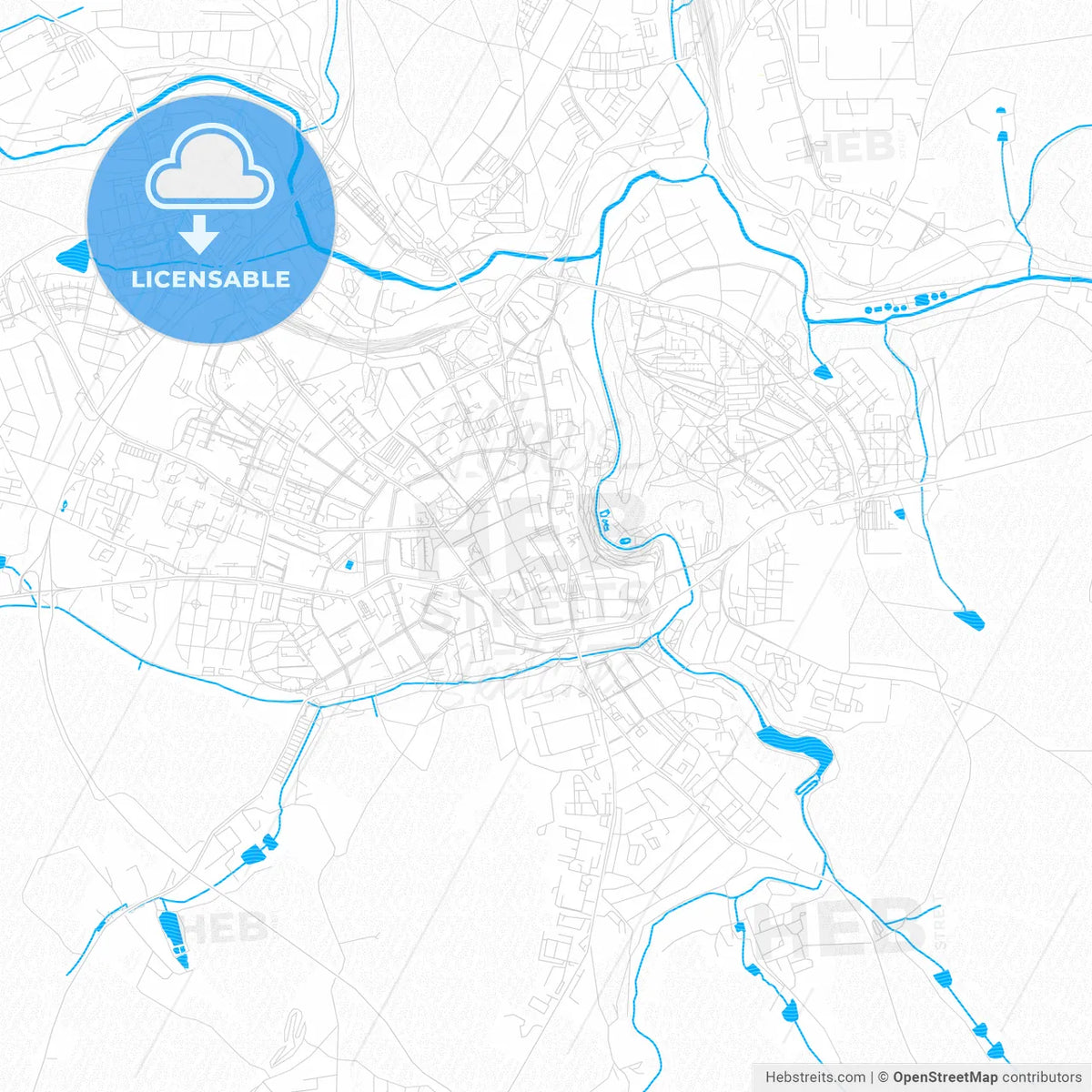 Jihlava, Czechia PDF vector map with water in focus