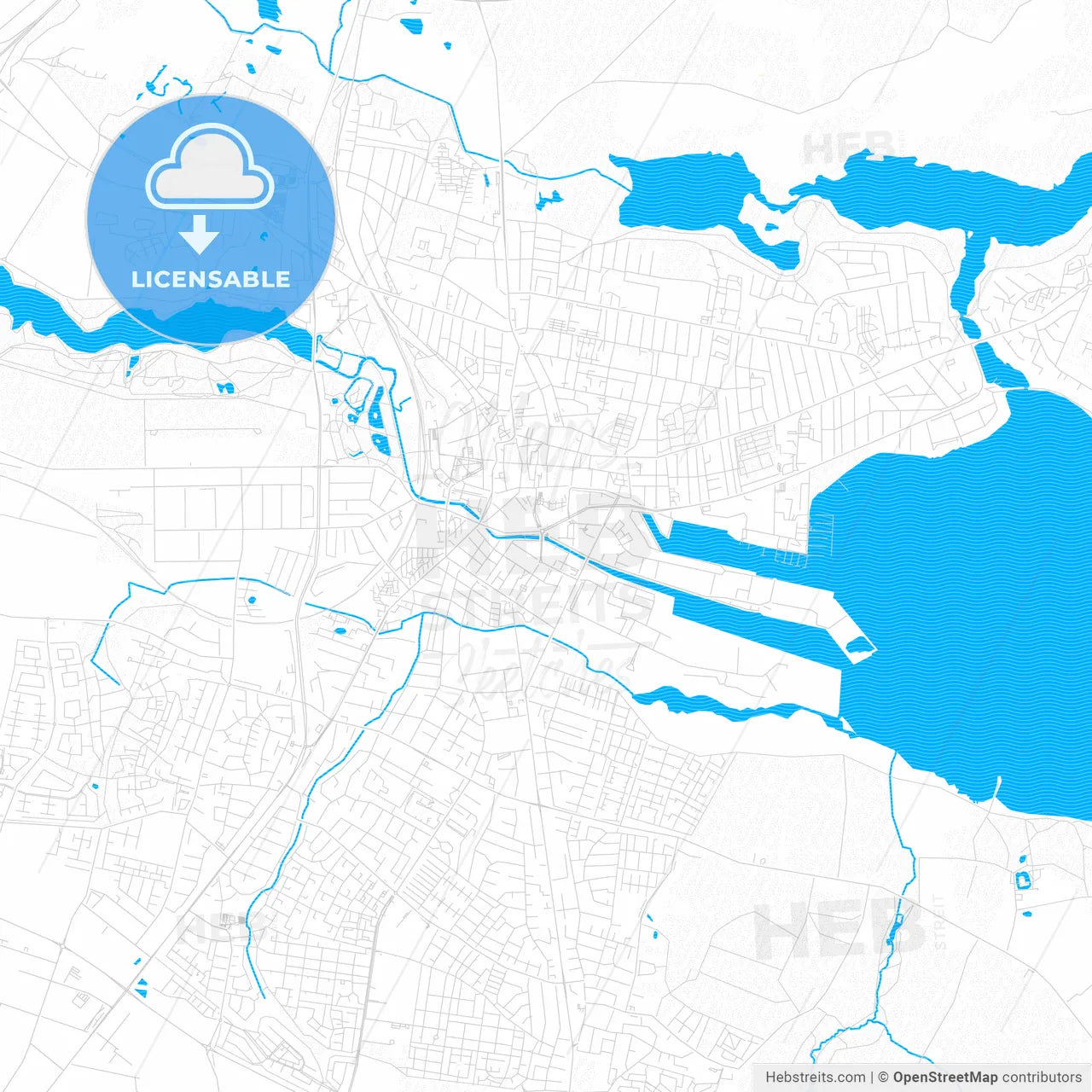 Horsens, Denmark PDF vector map with water in focus