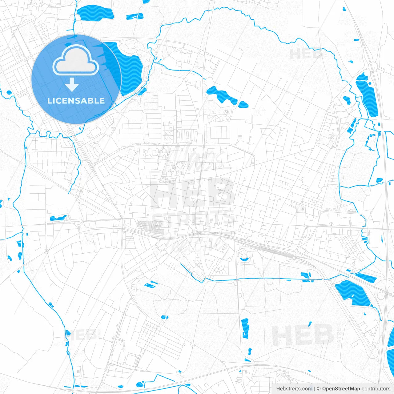 Herning, Denmark PDF vector map with water in focus