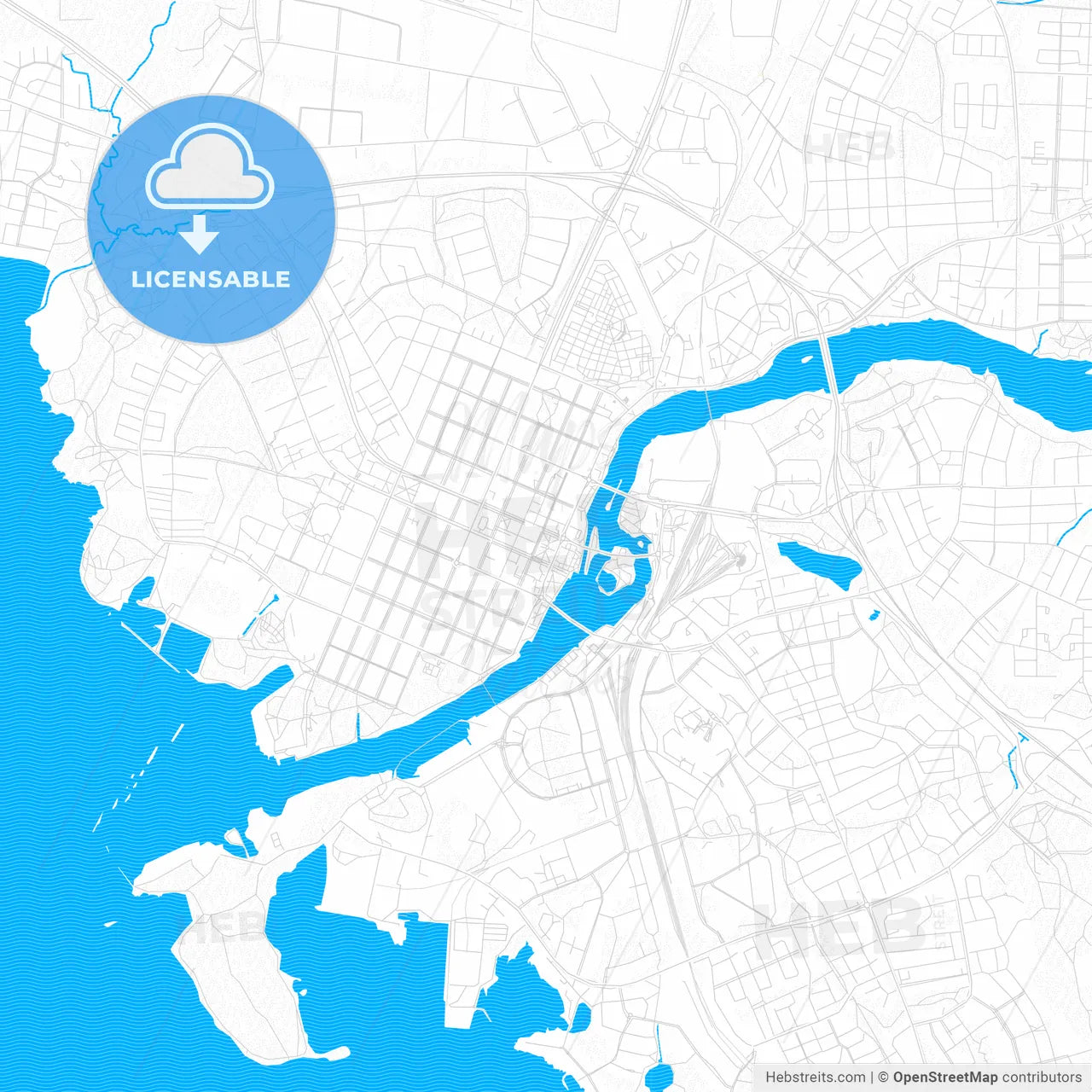 Joensuu, Finland PDF vector map with water in focus