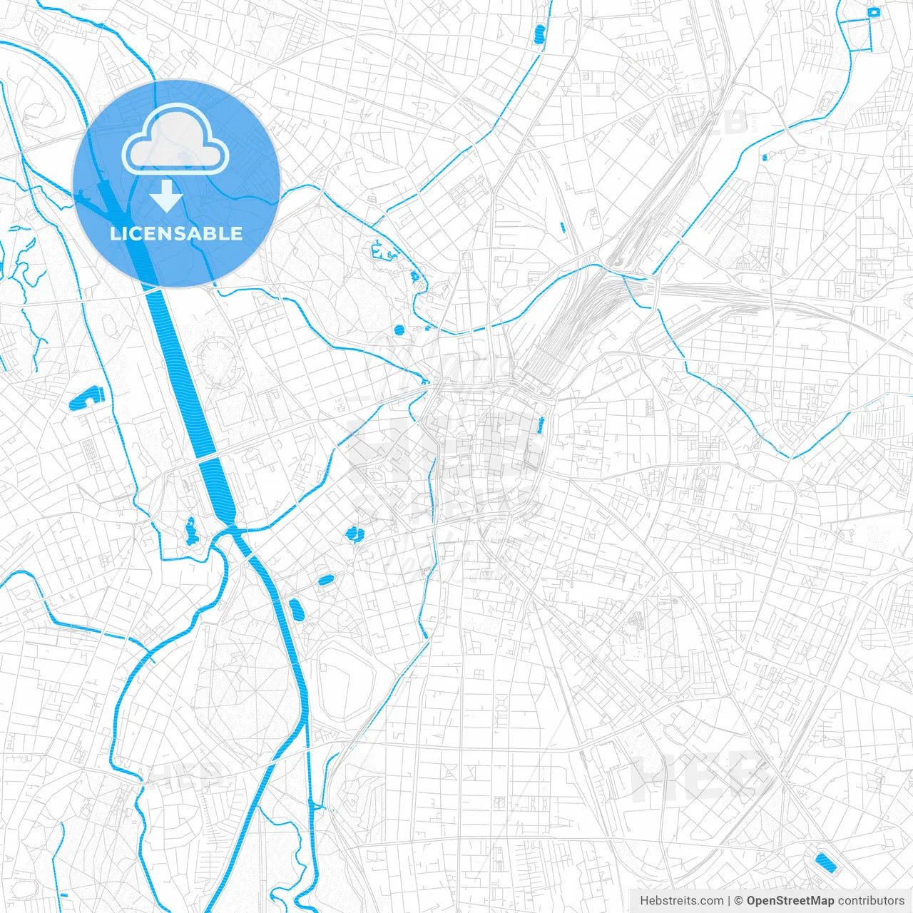 Leipzig, Germany PDF vector map with water in focus