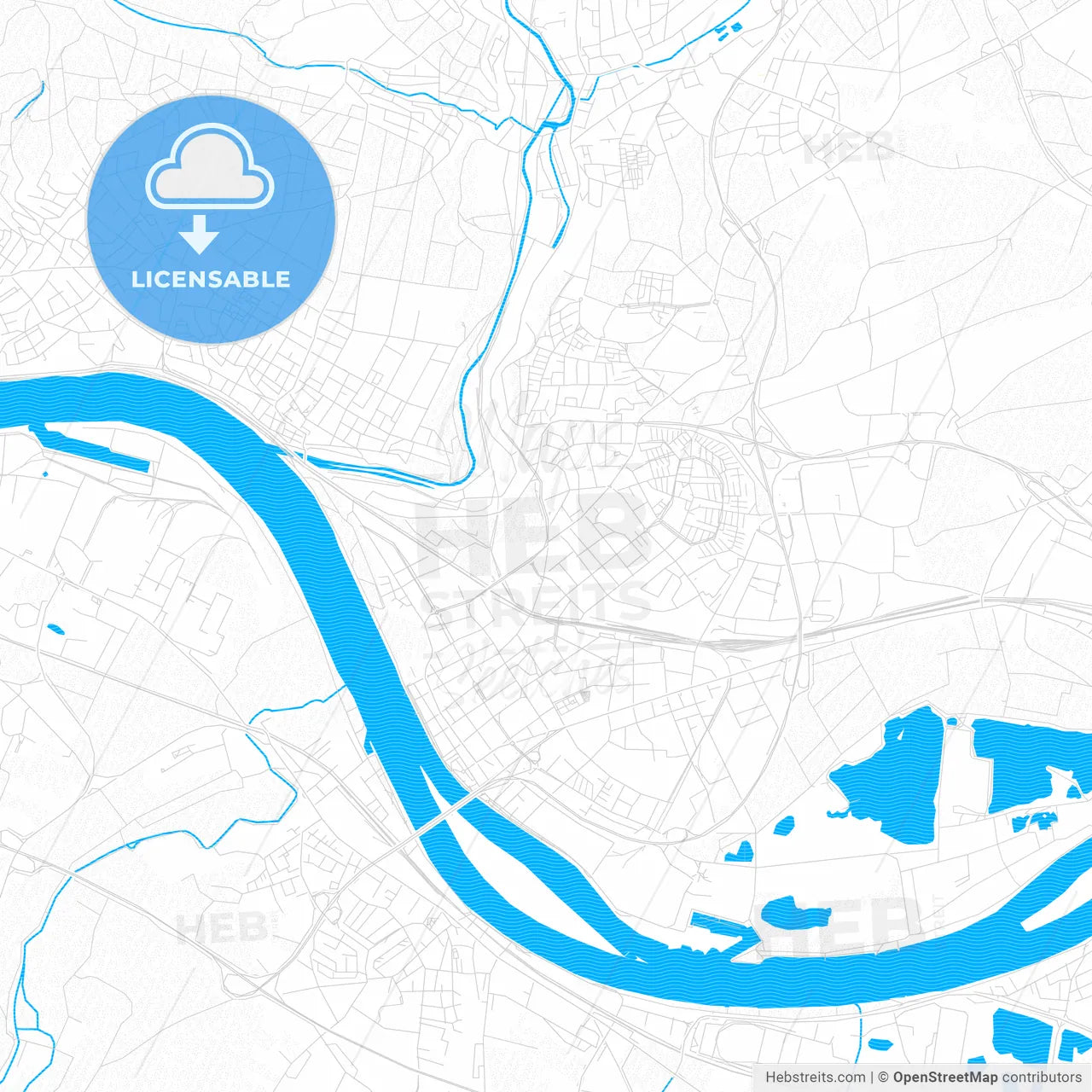 Neuwied, Germany PDF vector map with water in focus