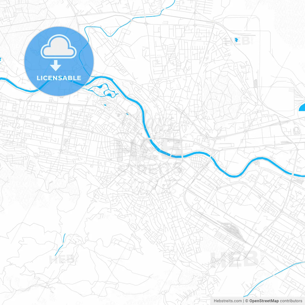 Skopje, North Macedonia PDF vector map with water in focus