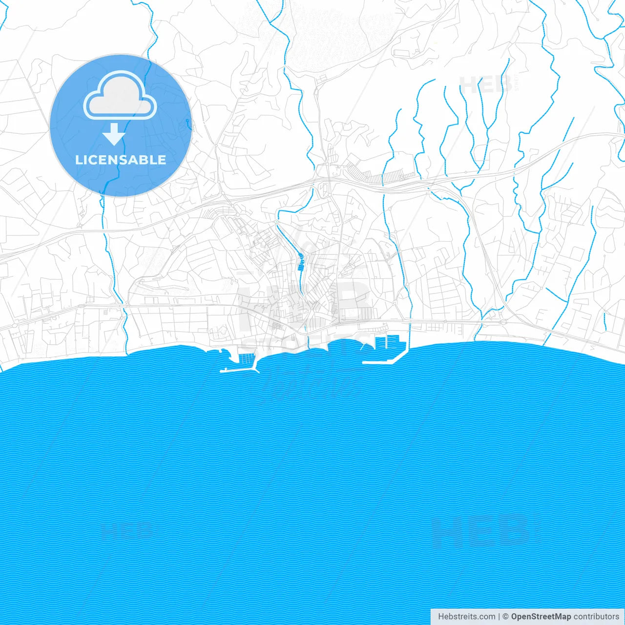 Marbella, Spain PDF vector map with water in focus