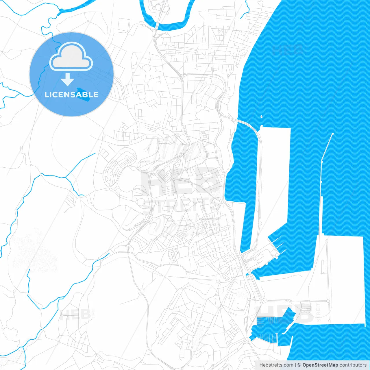 Algeciras, Spain PDF vector map with water in focus