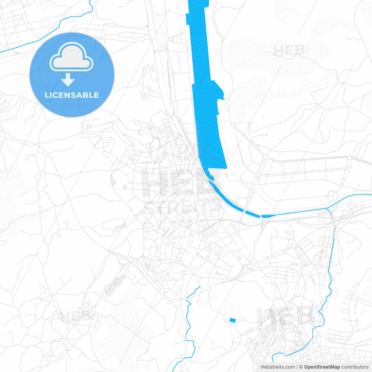 Avilés, Spain PDF vector map with water in focus