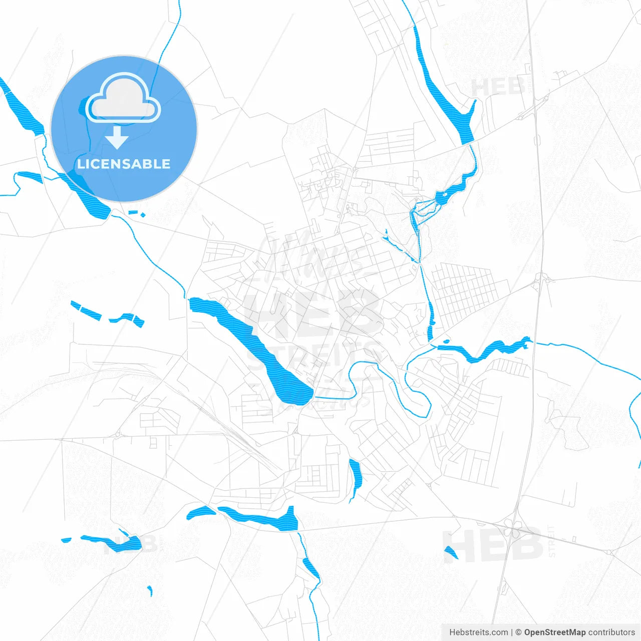Uman, Ukraine PDF vector map with water in focus