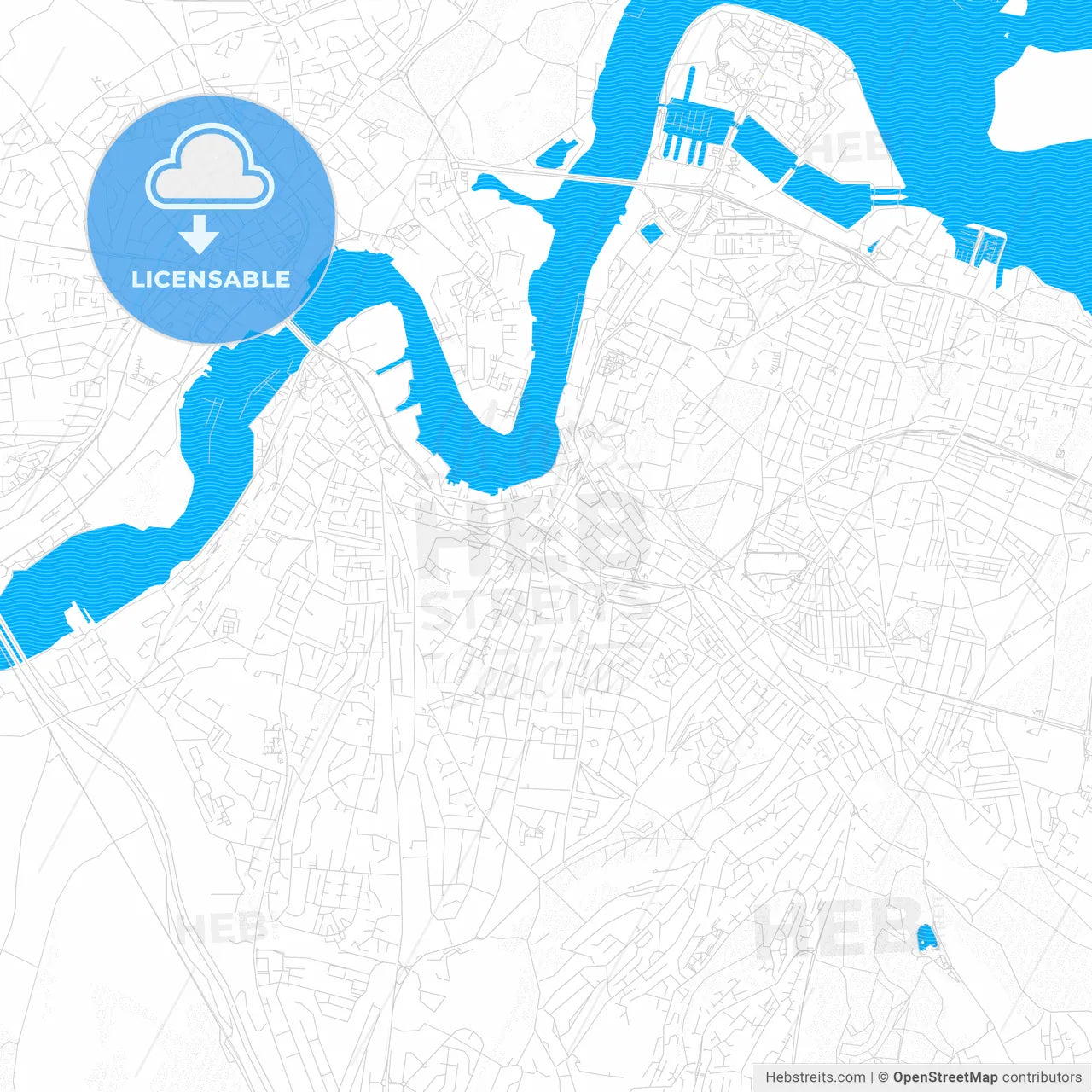 Chatham, England PDF vector map with water in focus
