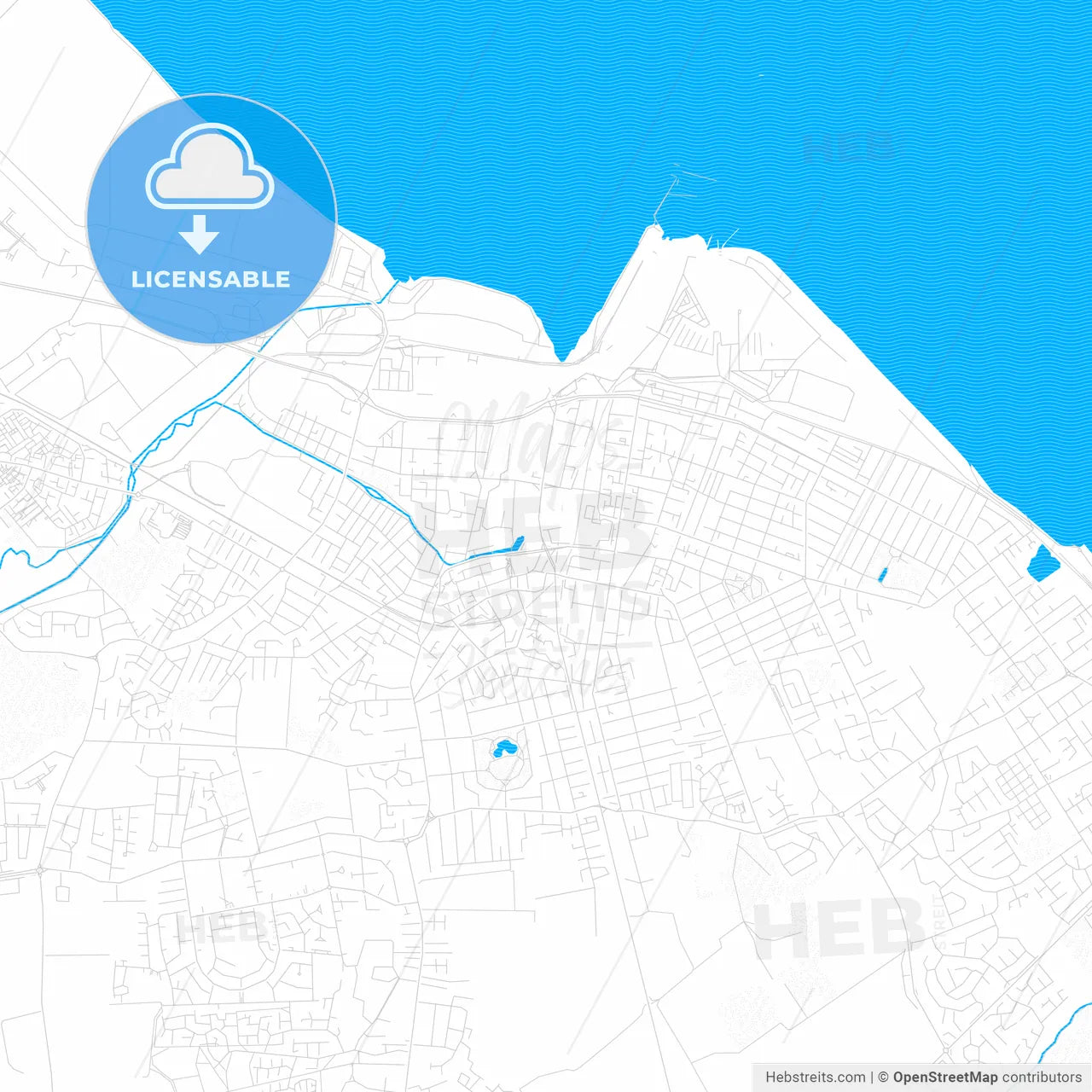 Grimsby, England PDF vector map with water in focus