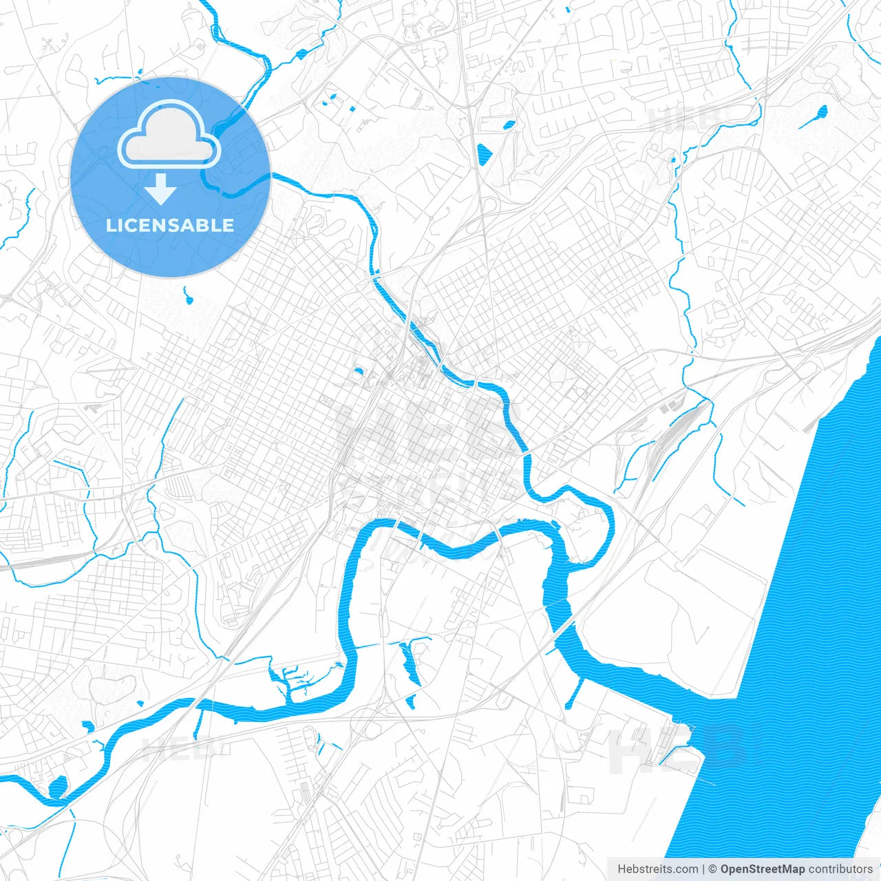 Wilmington, Delaware, United States, PDF vector map with water in focus