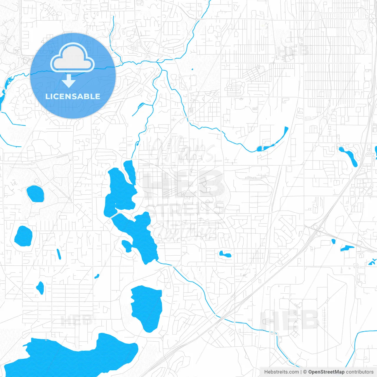 Lakewood, Washington, United States, PDF vector map with water in focus