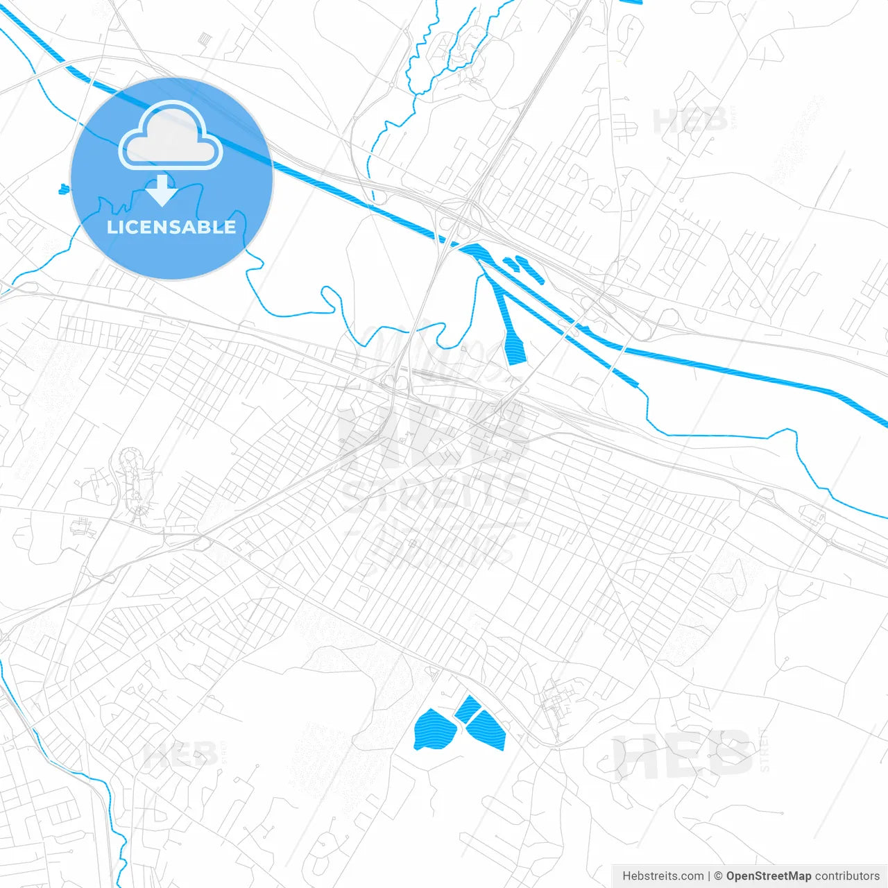 Utica, New York, United States, PDF vector map with water in focus