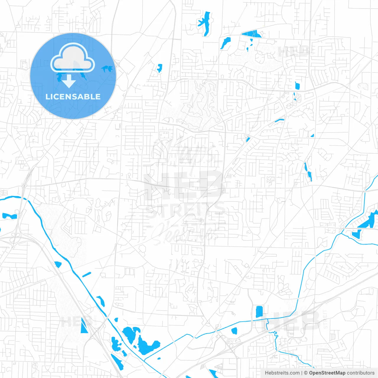 Bartlett, Tennessee, United States, PDF vector map with water in focus