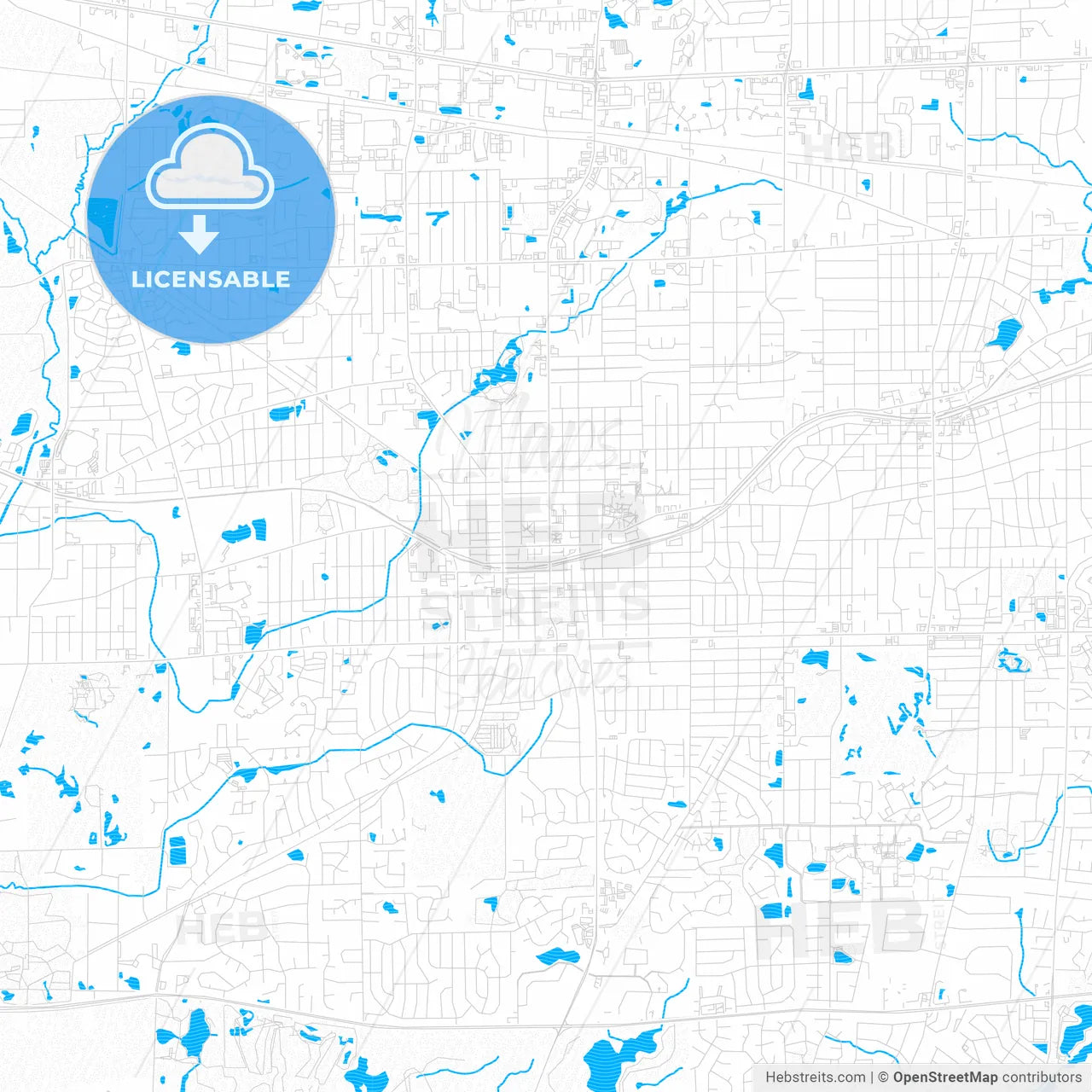 Wheaton, Illinois, United States, PDF vector map with water in focus