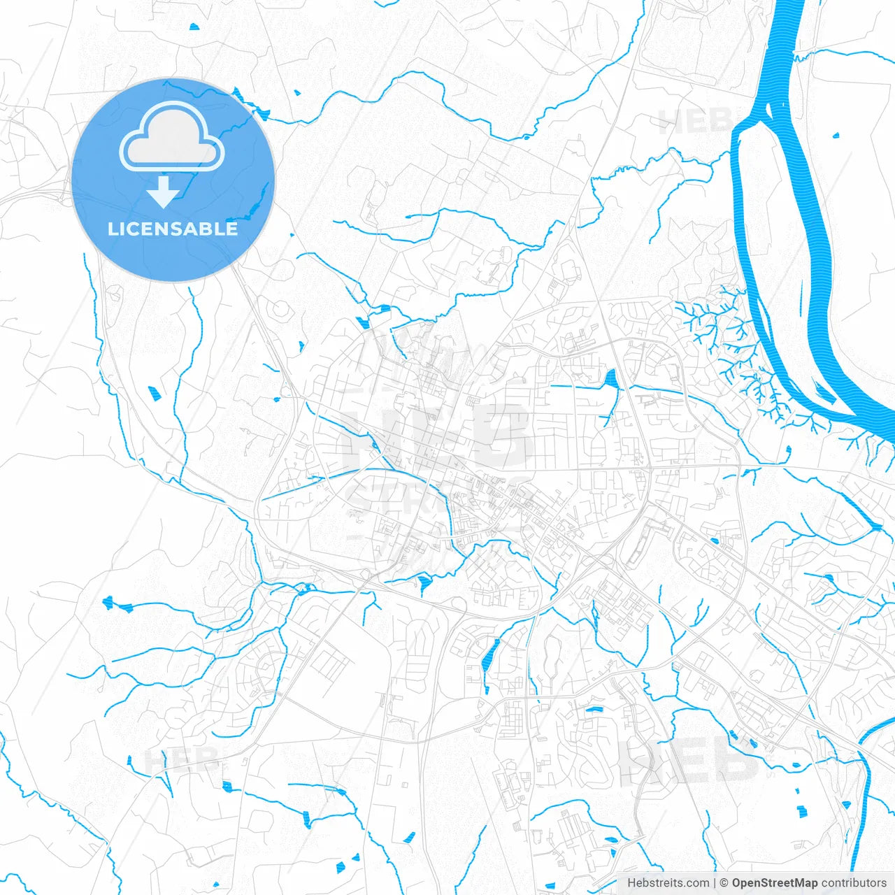 Leesburg, Virginia, United States, PDF vector map with water in focus