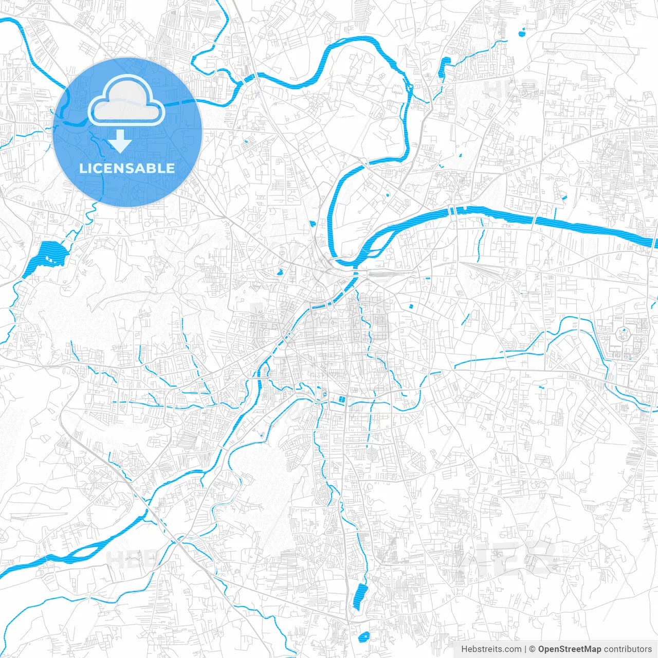 Pune, India PDF vector map with water in focus