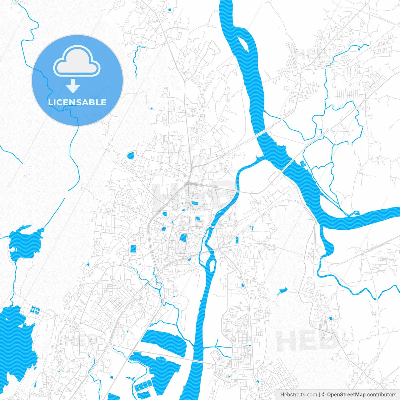 Thane, India PDF vector map with water in focus