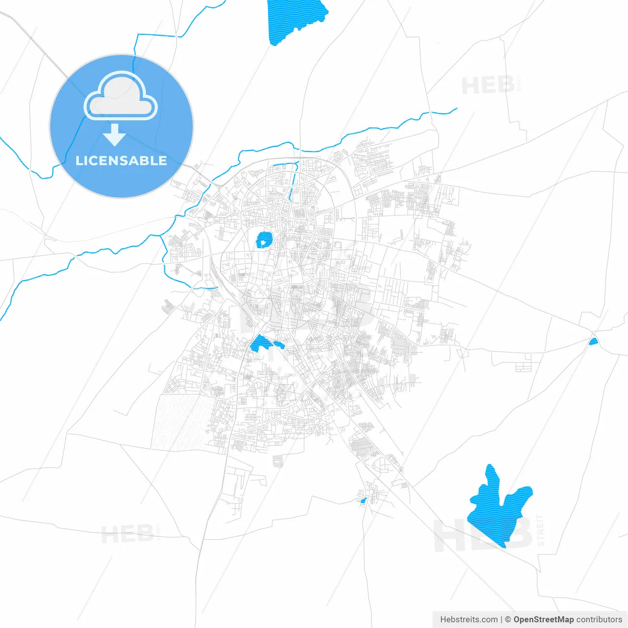 Solapur, India PDF vector map with water in focus