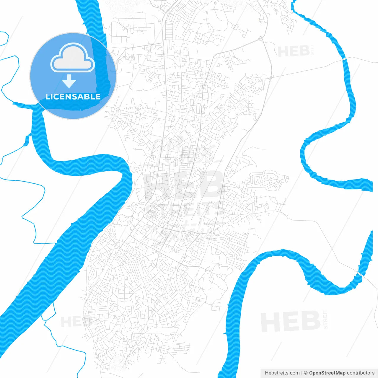 Calabar, Nigeria PDF vector map with water in focus