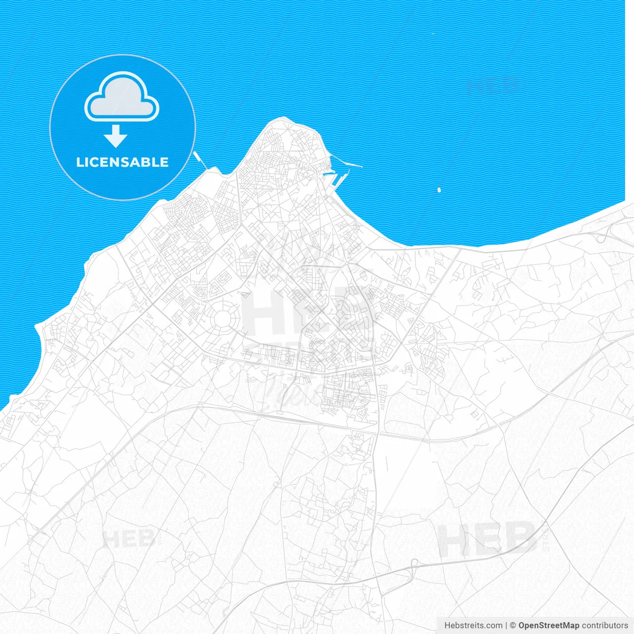 El Jadid, Morocco PDF vector map with water in focus