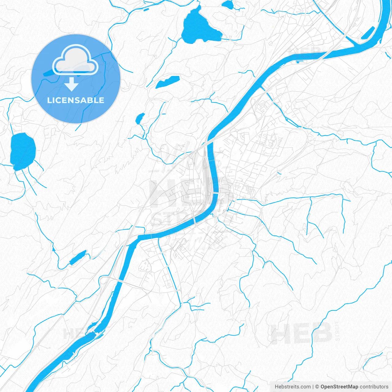 Kufstein, Austria PDF vector map with water in focus