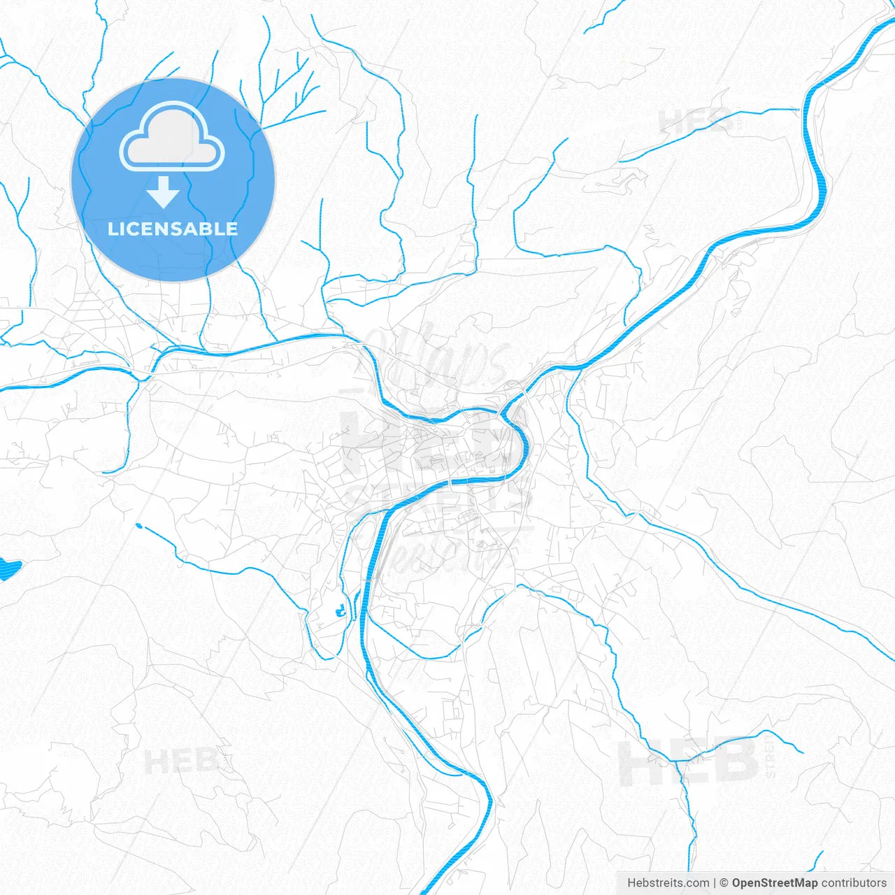 Bad Ischl, Austria PDF vector map with water in focus