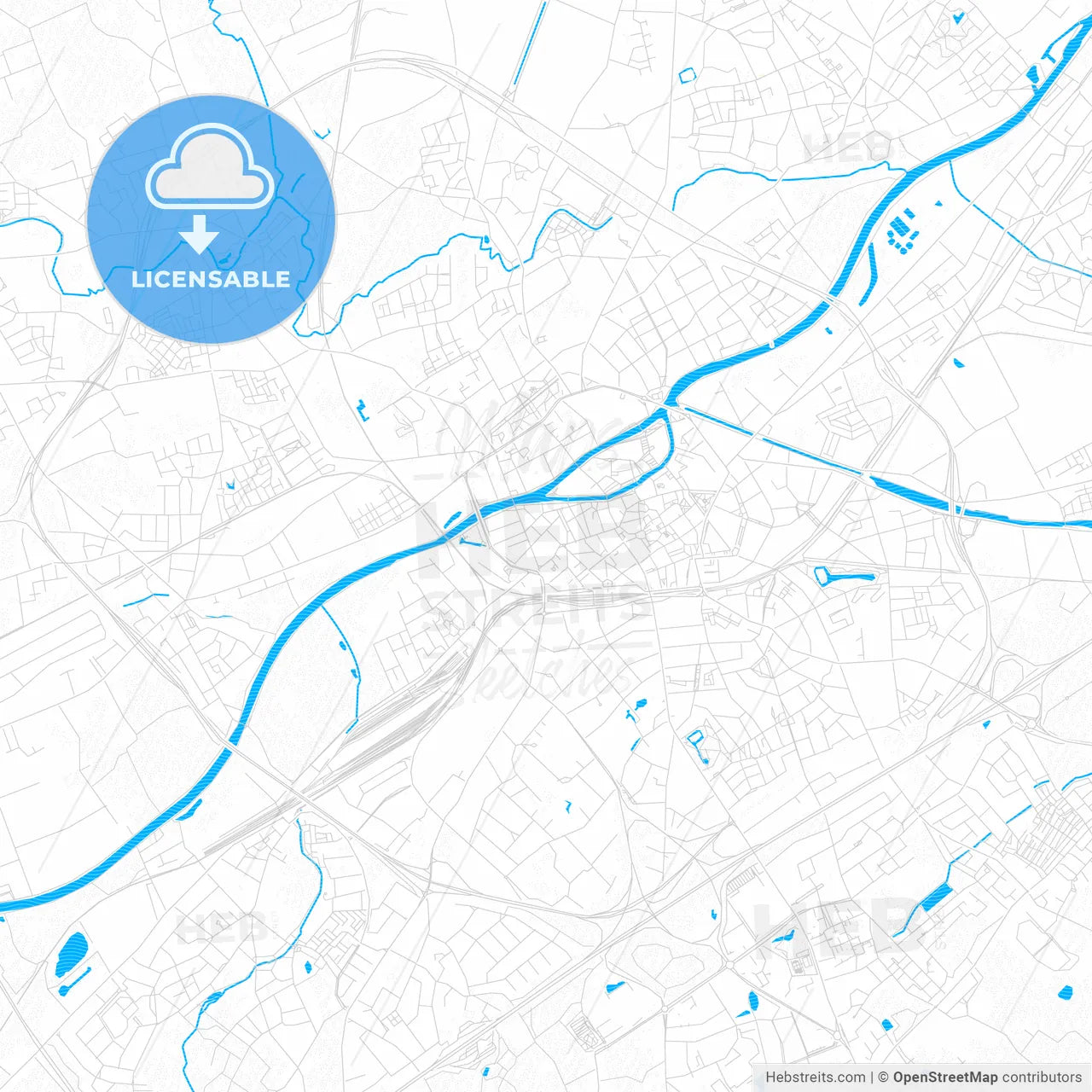 Kortrijk, Belgium PDF vector map with water in focus