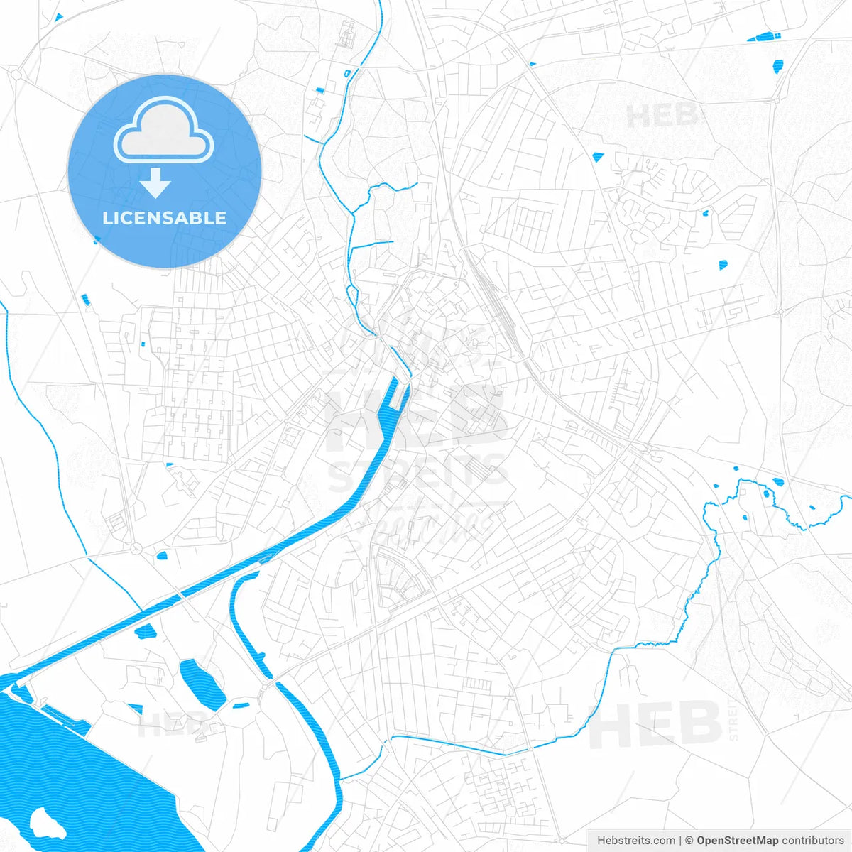 Næstved, Denmark PDF vector map with water in focus