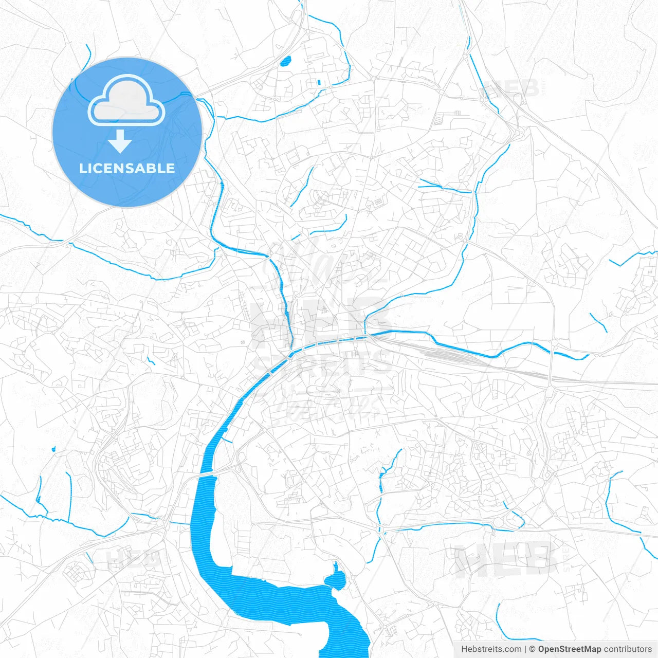 Quimper, France PDF vector map with water in focus