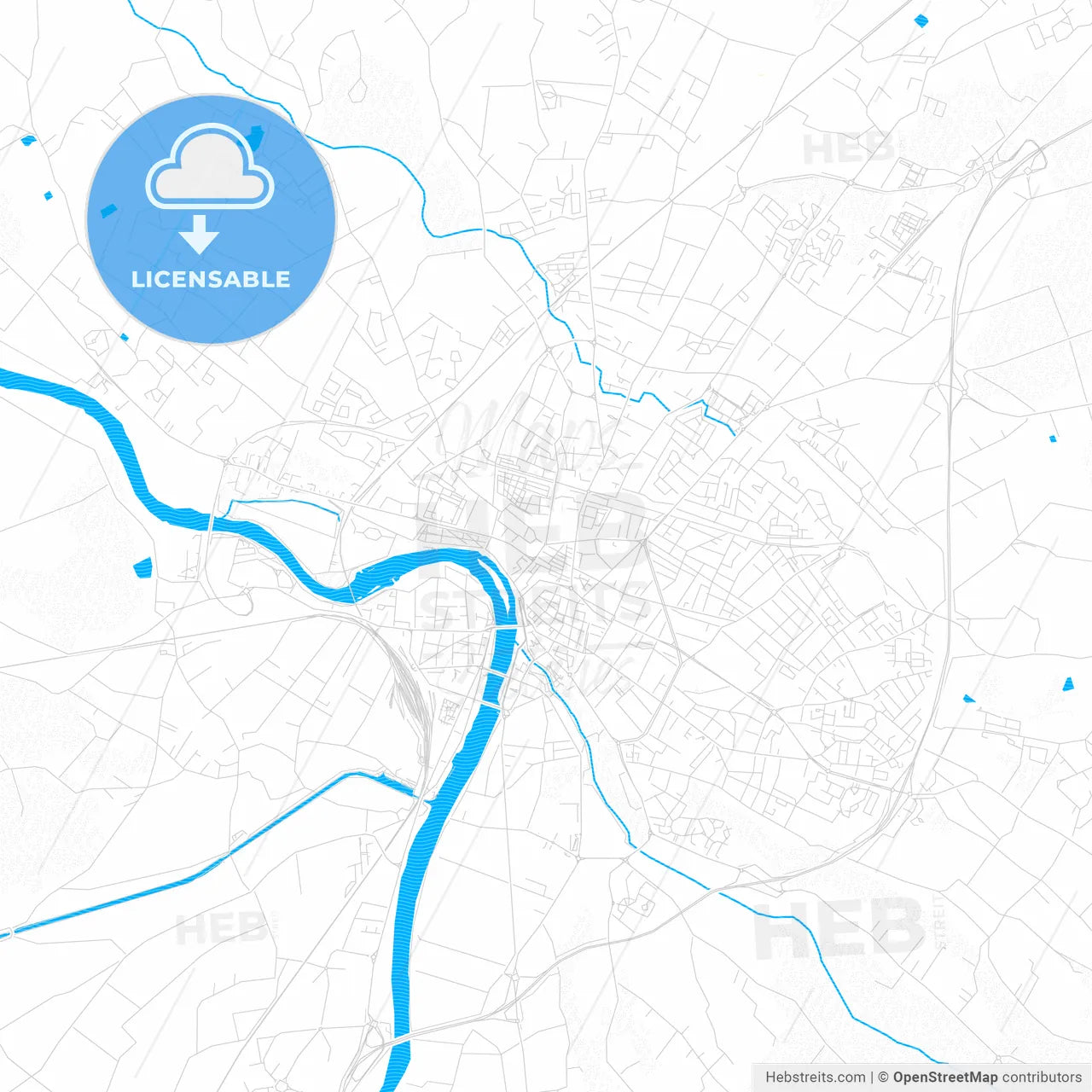 Montauban, France PDF vector map with water in focus