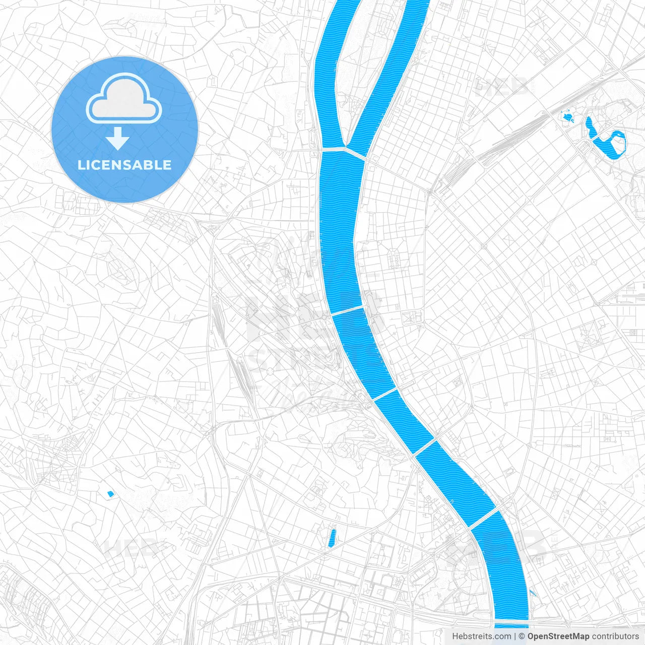 Budapest, Hungary PDF vector map with water in focus