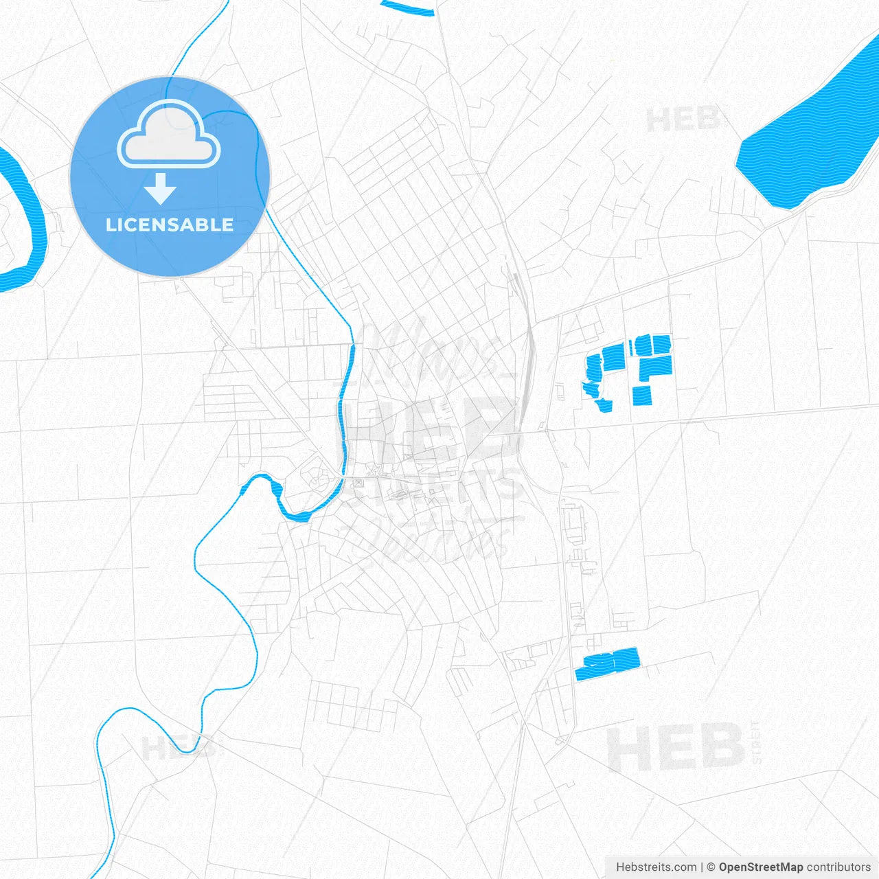 Szentes, Hungary PDF vector map with water in focus