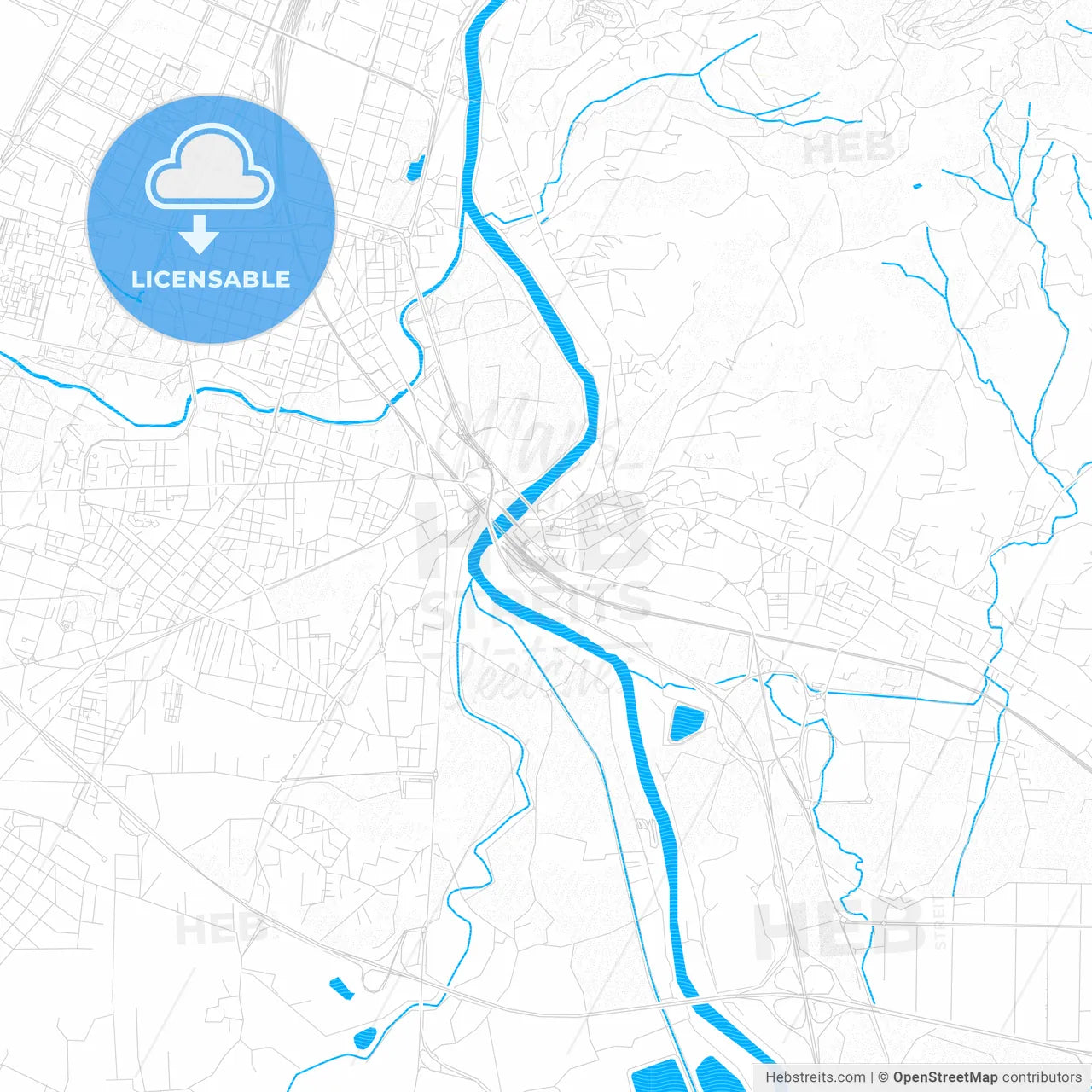Moncalieri, Italy PDF vector map with water in focus