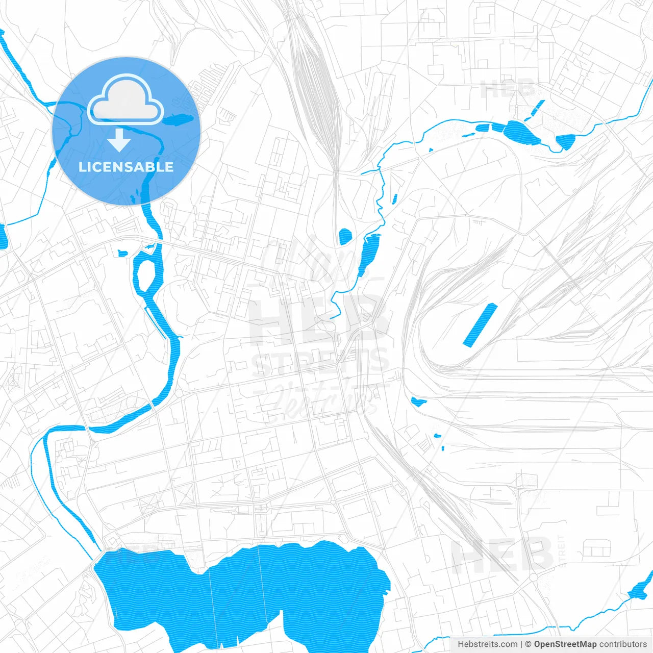 Nizhny Tagil, Russia PDF vector map with water in focus