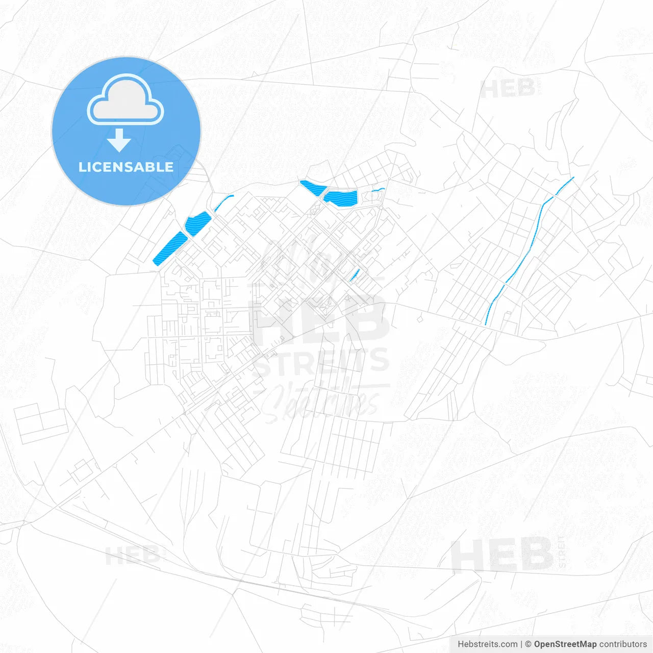 Leninogorsk, Russia PDF vector map with water in focus