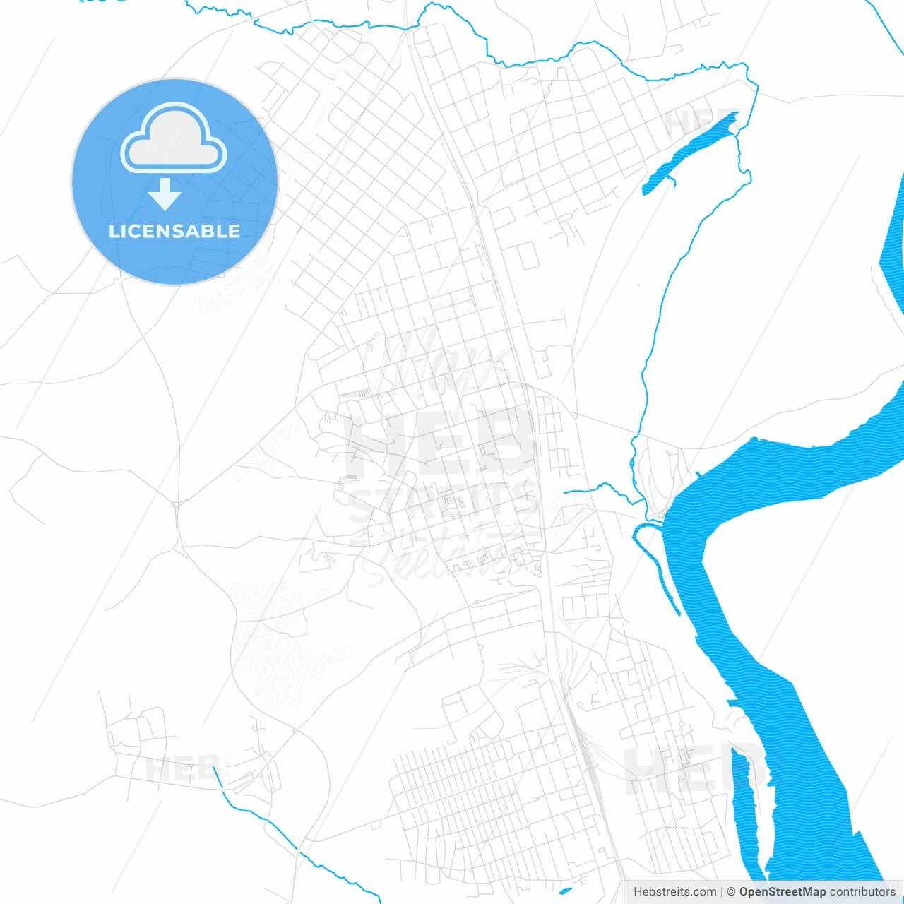 Svobodny, Russia PDF vector map with water in focus