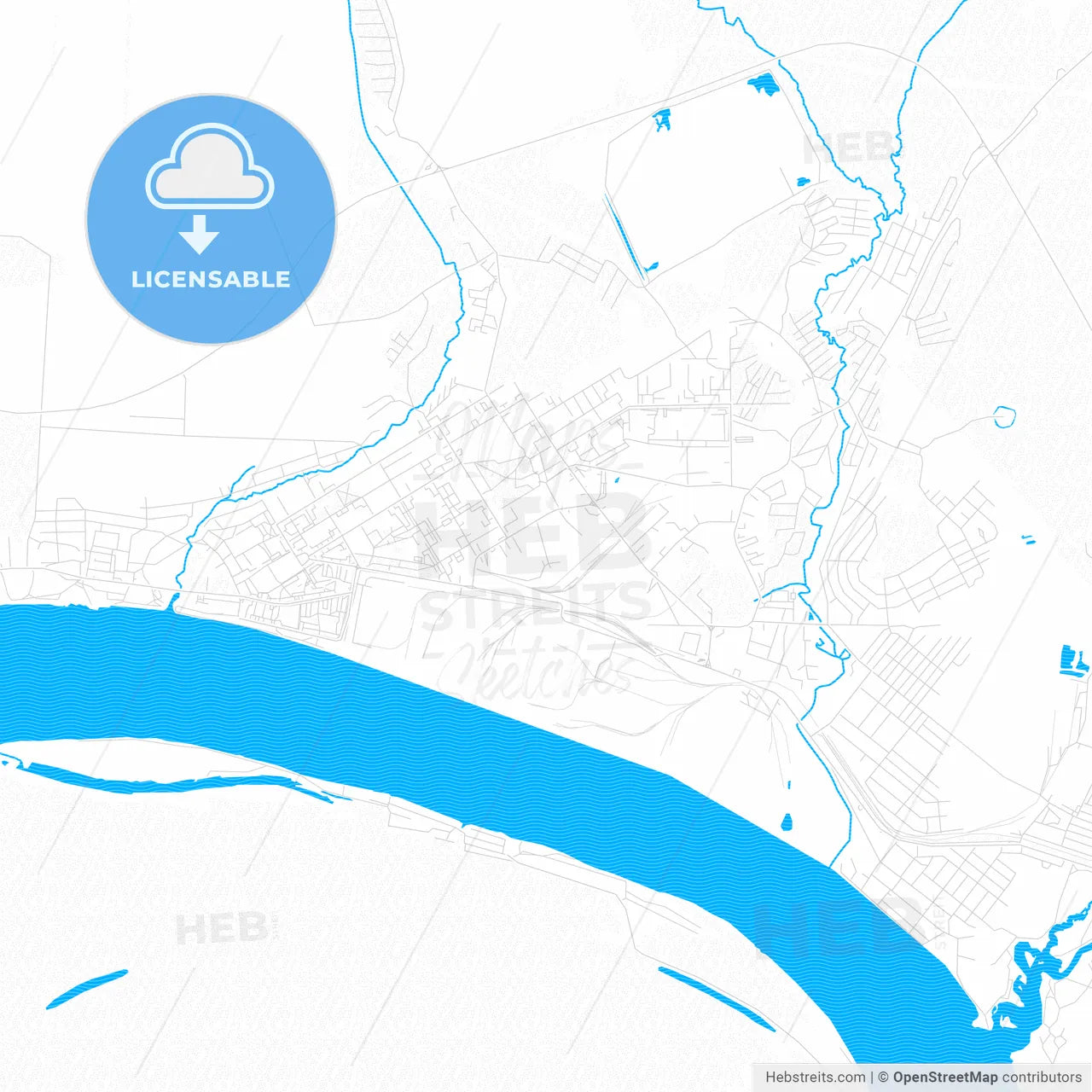 Krasnokamsk, Russia PDF vector map with water in focus