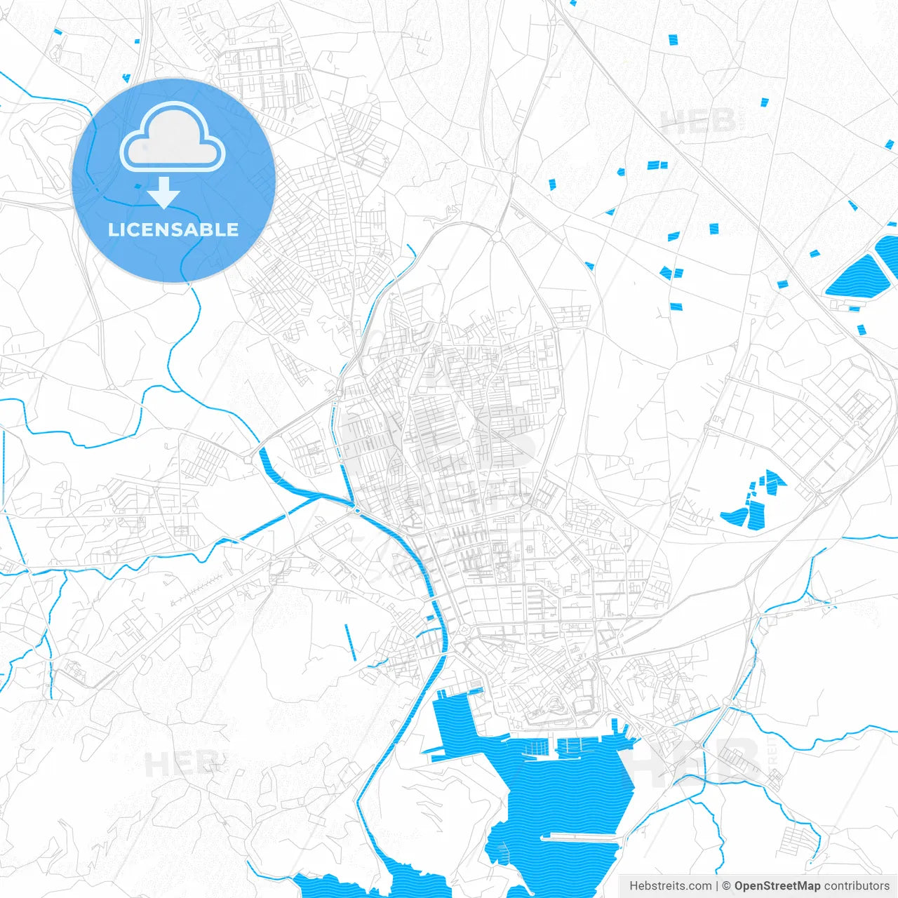 Cartagena, Spain PDF vector map with water in focus